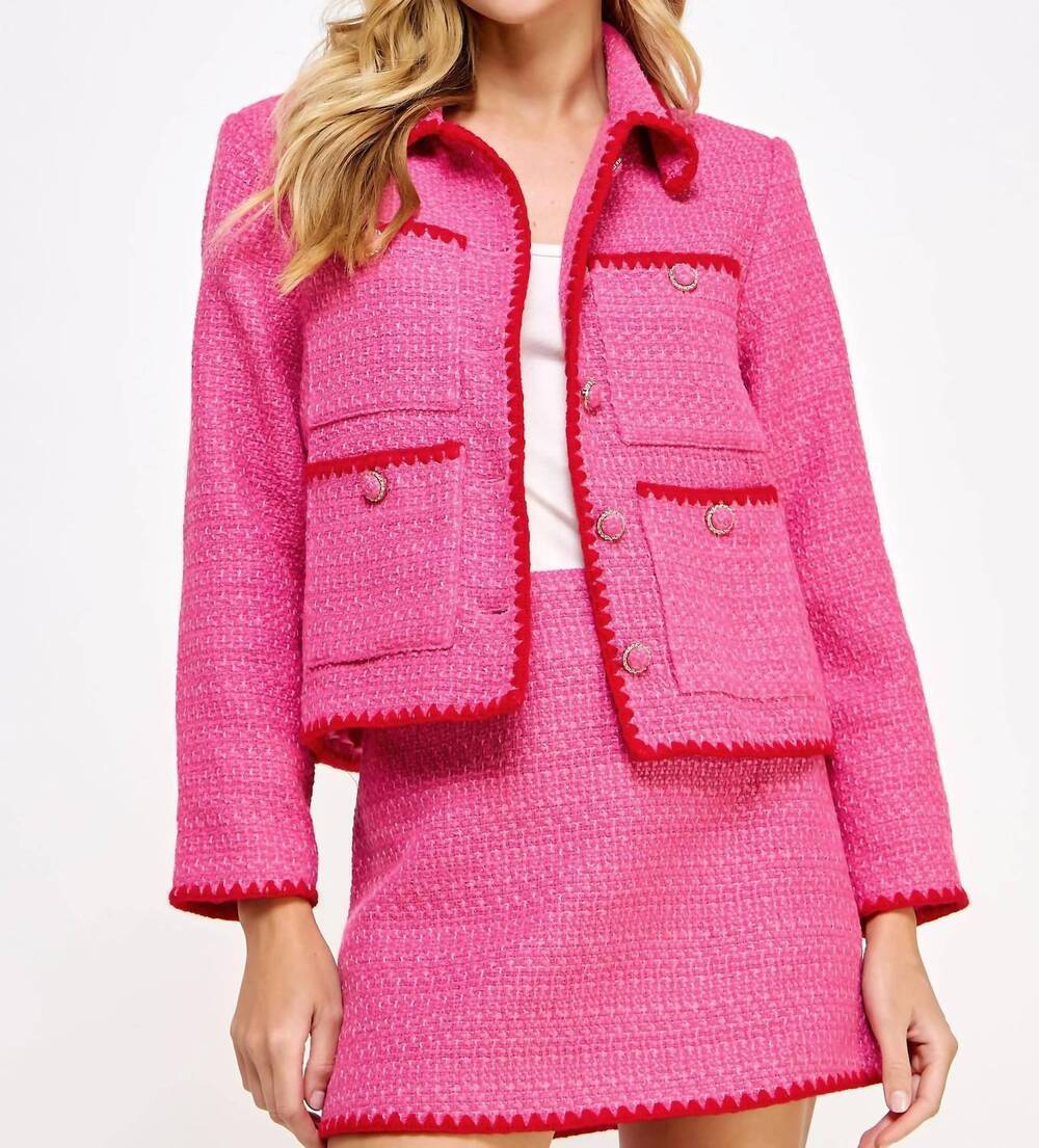 NEW STRUT & BOLT tipper tweed coat in fuchsia/red